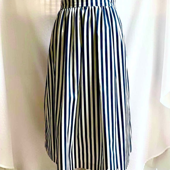 Zara Navy Blue White vertical stripes Pleated Midi - Picture 5 of 9